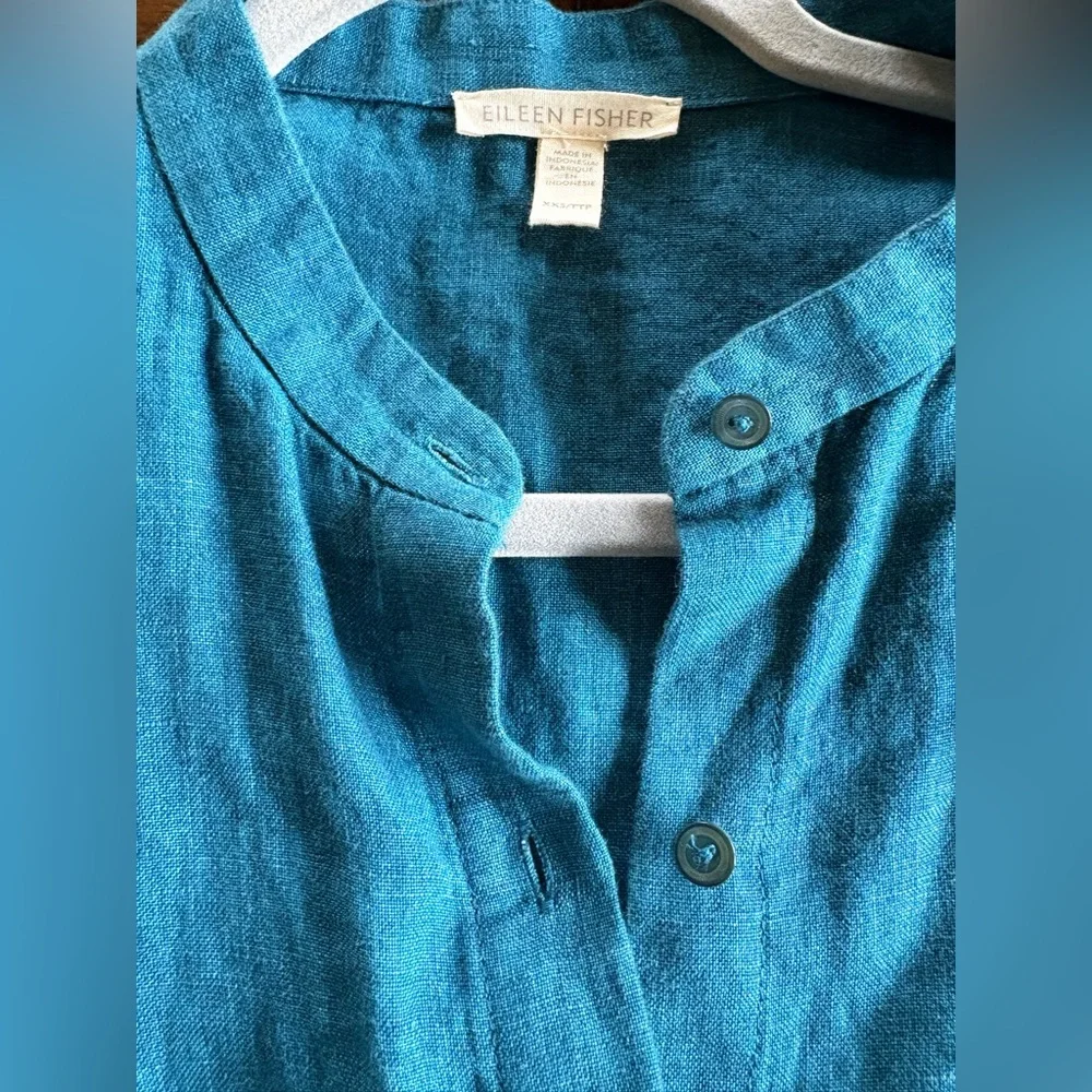 Eileen Fisher Sleeveless Teal Linen Tunic - XXS - Linen, Clean Beauty - Picture 2 of 7